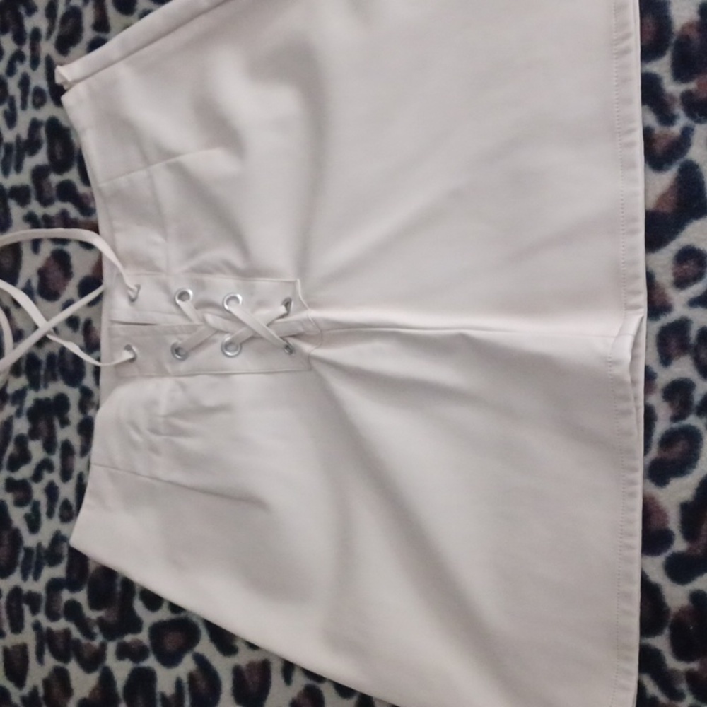 Forever 21 Cream Lace-Up Mini Skirt